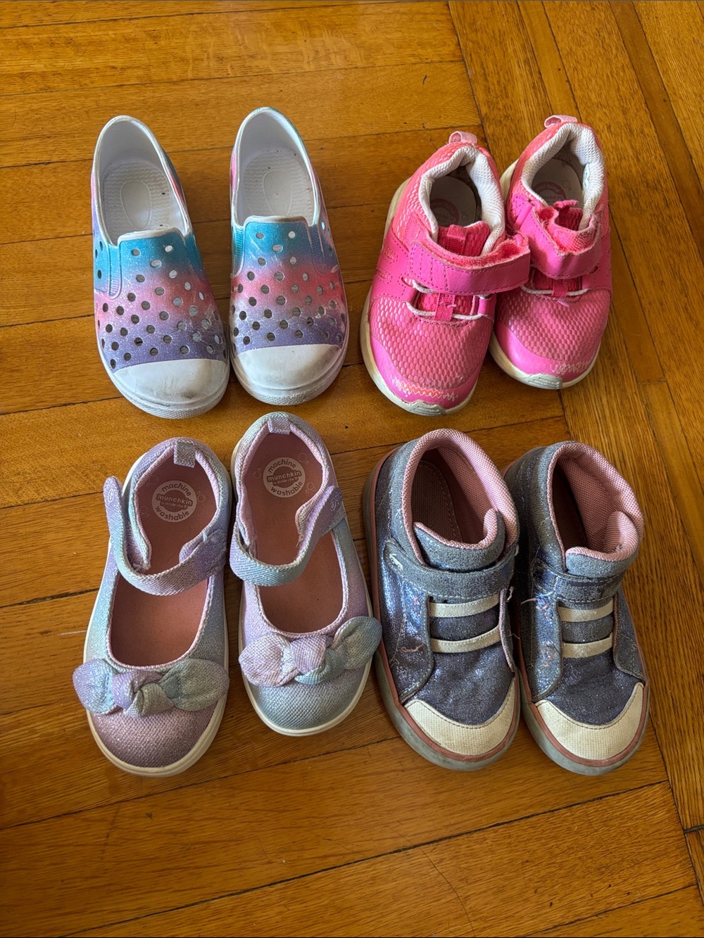 4 pairs Toddler Girls Kids Pink and purple  Hook-and-Loop slip on Shoes sneakers